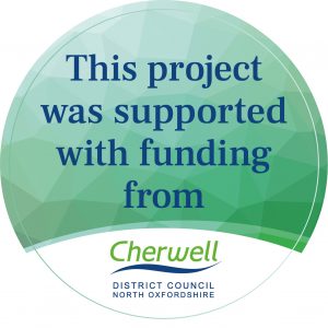 Green circle with text reading 'This project was supported with funding from Cherwell District Council'