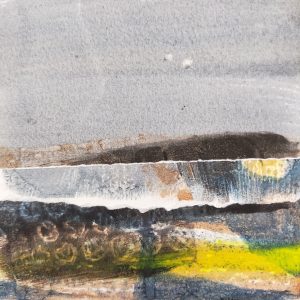 Abstract watercolour painting in greys, greens and yellows