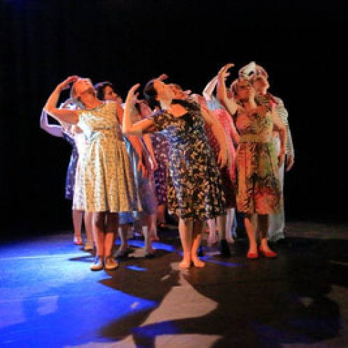 Group of older dancers on stage during a performance