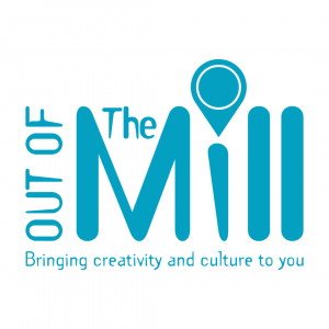 Logo: Out of The Mill: Bringing creativity and culture to you. The dot of the i in "Mill" is a location pin.